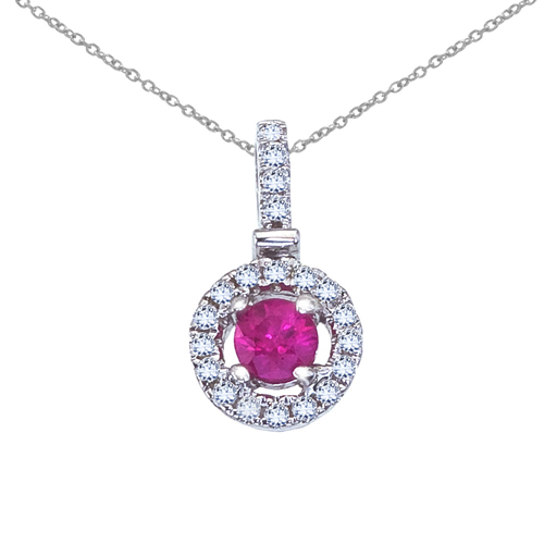 14k White Gold Emerald and Diamond Halo Pendant