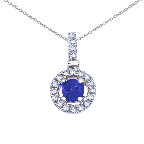14k White Gold Emerald and Diamond Halo Pendant
