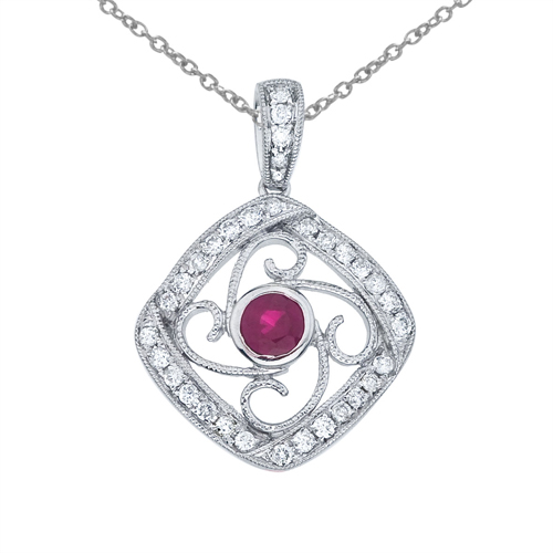 14k White Gold Ruby and Diamond Fashion Pendant