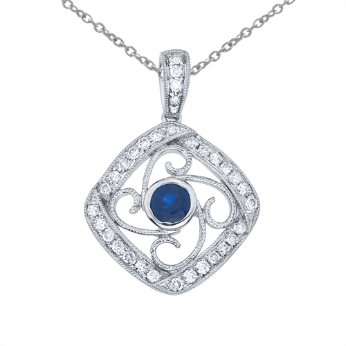 14k White Gold Sapphire and Diamond Fashion Pendant