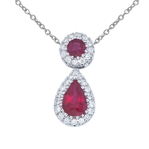 14k White Gold Ruby and Diamond Dangle Pendant