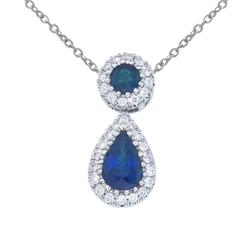 14k White Gold Sapphire and Diamond Dangle Pendant