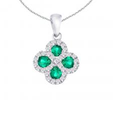 10k White Gold Emerald Clover Fashion Pendant