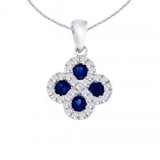 10k White Gold Sapphire Clover Fashion Pendant