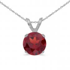 14k White Gold 6mm Round Garnet Stud Pendant (.85 ct) with Chain