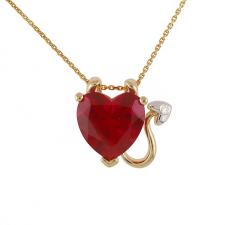 2.2 Carat Heart Shaped Synthetic Ruby Devil Pendant in 10k Yellow Gold