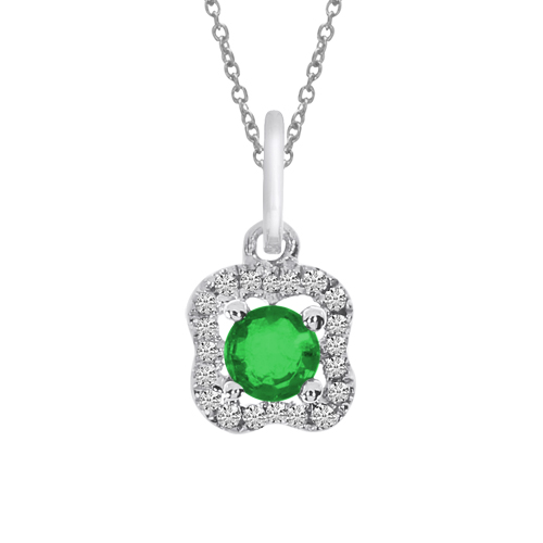 14k White Gold Emerald and Diamond Pendant