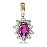 10k Yellow Gold Oval Pink Topaz And Diamond Pendant