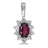 10k White Gold Oval Rhodolite Garnet And Diamond Pendant