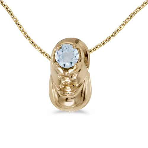 10k Yellow Gold Round Aquamarine Baby Bootie Pendant