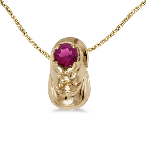 10k Yellow Gold Round Rhodolite Garnet Baby Bootie Pendant