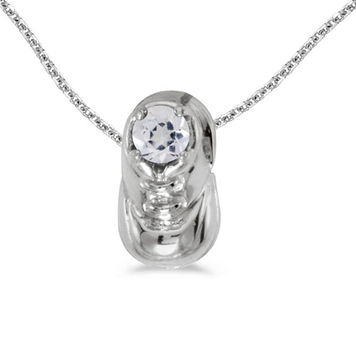 10k White Gold Round White Topaz Baby Bootie Pendant