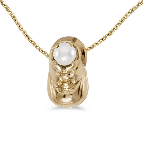 14k Yellow Gold Pearl Baby Bootie Pendant