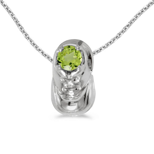 14k White Gold Round Peridot Baby Bootie Pendant