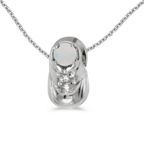 14k White Gold Round Opal Baby Bootie Pendant