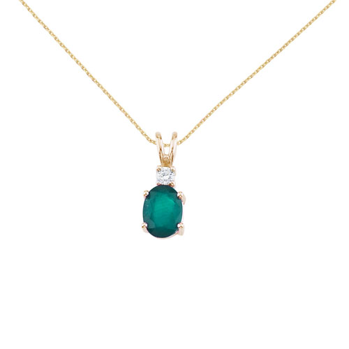 14K Yellow Gold Oval Emerald and Diamond Pendant