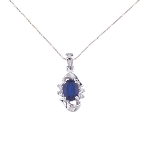 14k White Gold Sapphire And Diamond Pendant