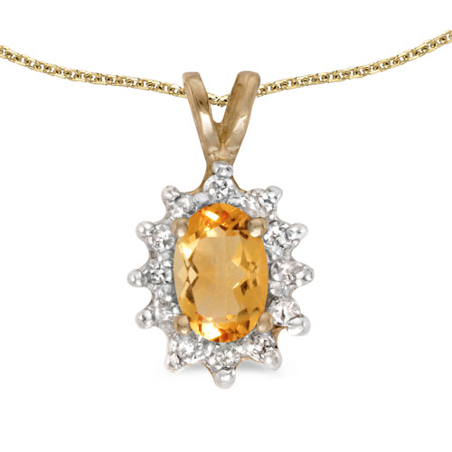 10k Yellow Gold Oval Citrine And Diamond Pendant