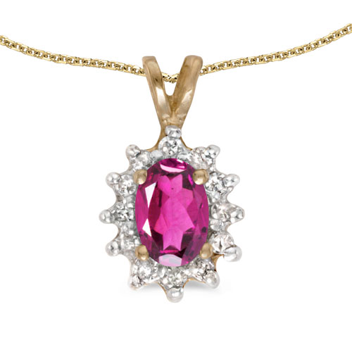 10k Yellow Gold Oval Pink Topaz And Diamond Pendant