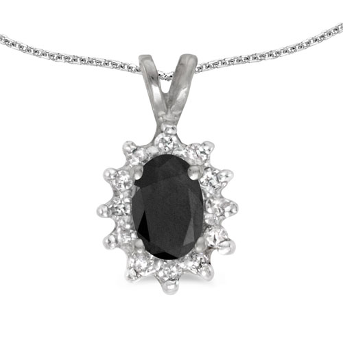 10k White Gold Oval Onyx And Diamond Pendant