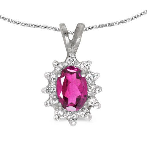 10k White Gold Oval Pink Topaz And Diamond Pendant