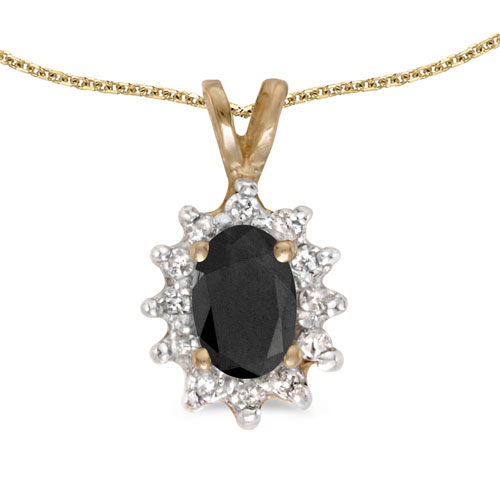 14k Yellow Gold Oval Onyx And Diamond Pendant