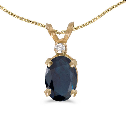 14k Yellow Gold Oval Sapphire And Diamond Pendant