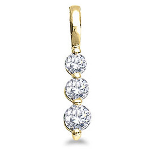 14k Yellow Gold 0.50 Ct Three Stone Diamond Pendant