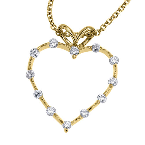 14K Yellow Gold Diamond Heart Pendant