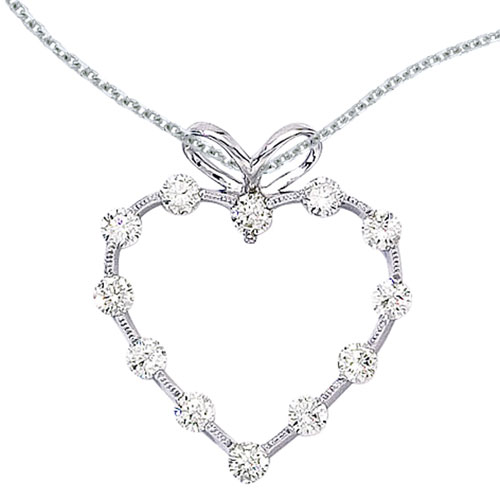 14K White Gold Diamond Heart Pendant