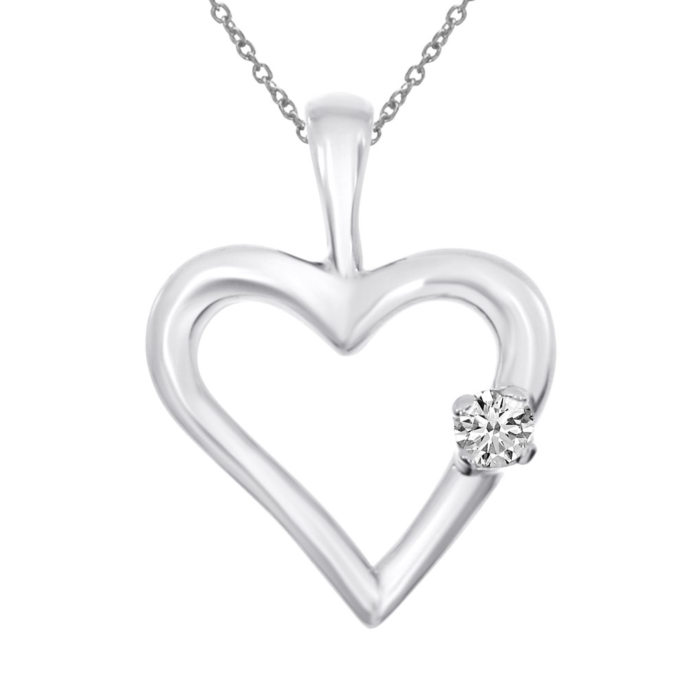 14K White Gold Diamond Heart Pendant