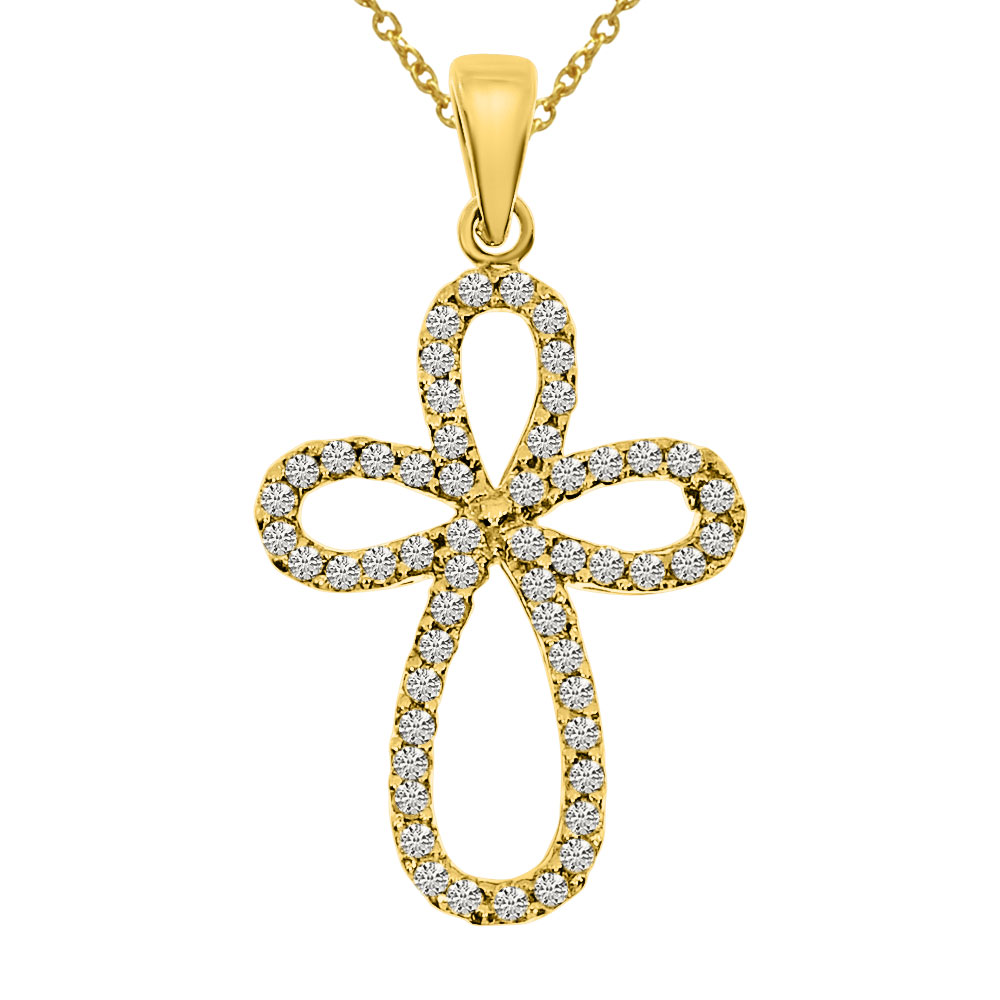 14K Yellow Gold .25 Ct Diamond Cross Pendant