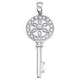 14K White Gold Diamond Key Pendant