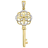 14K Yellow Gold Diamond Key Pendant