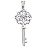 14K White Gold Diamond Key Pendant