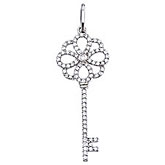 14K White Gold Diamond Key Pendant