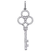 14K White Gold Diamond Key Pendant