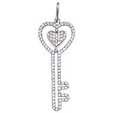 14K White Gold Diamond Key Pendant