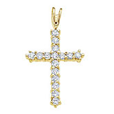 14K Yellow Gold Straight 0.56 Ct Diamond Cross Pendant