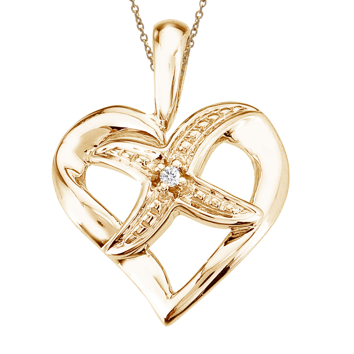 14K Yellow Gold Diamond Fashion Heart Star Pendant