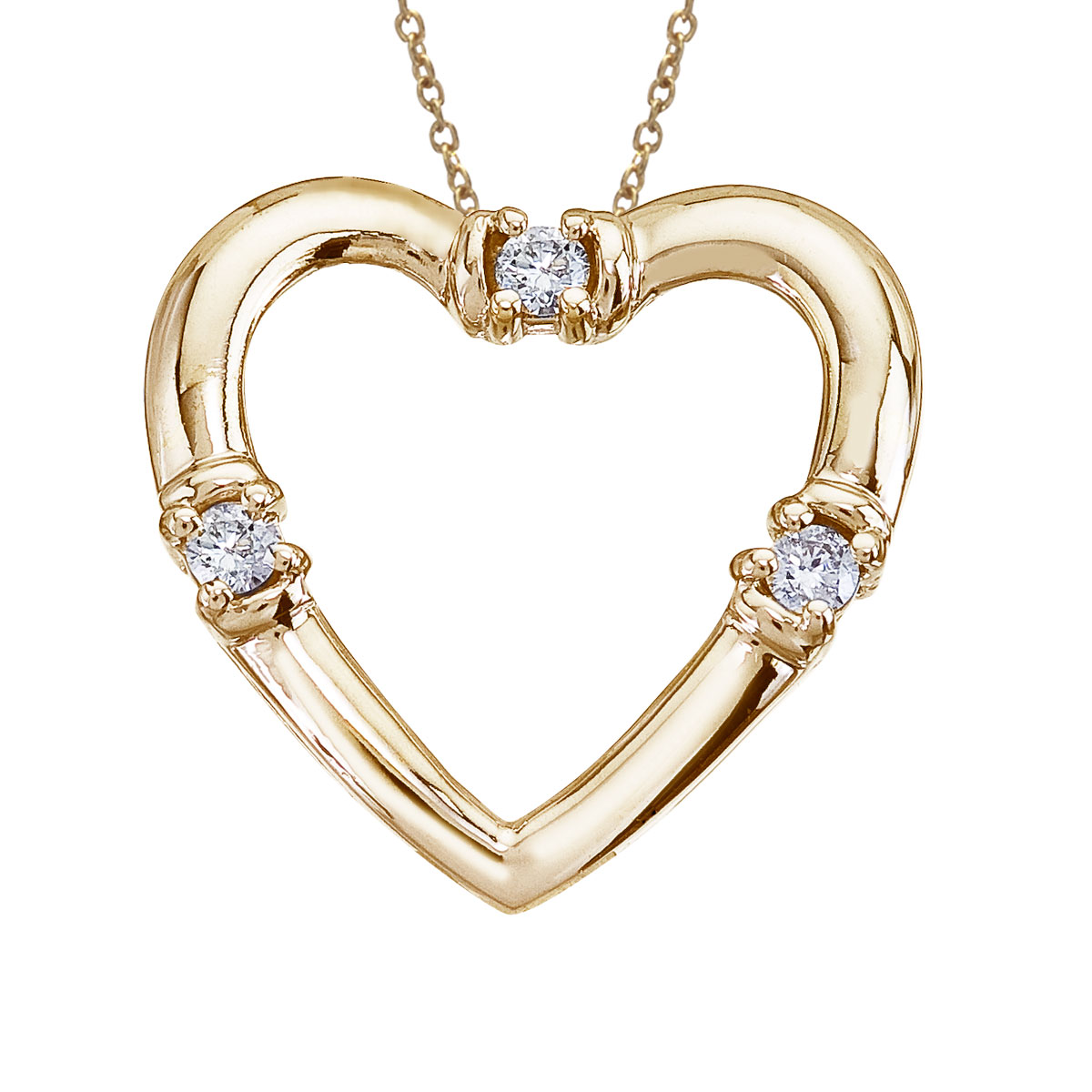 14K Yellow Gold and Diamond Open Heart Pendant