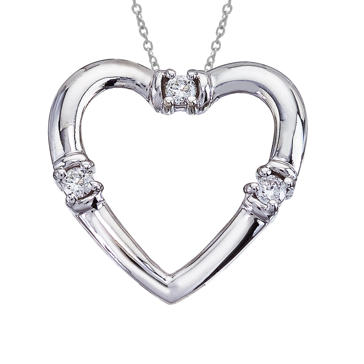 14K White Gold Diamond Open Heart Pendant