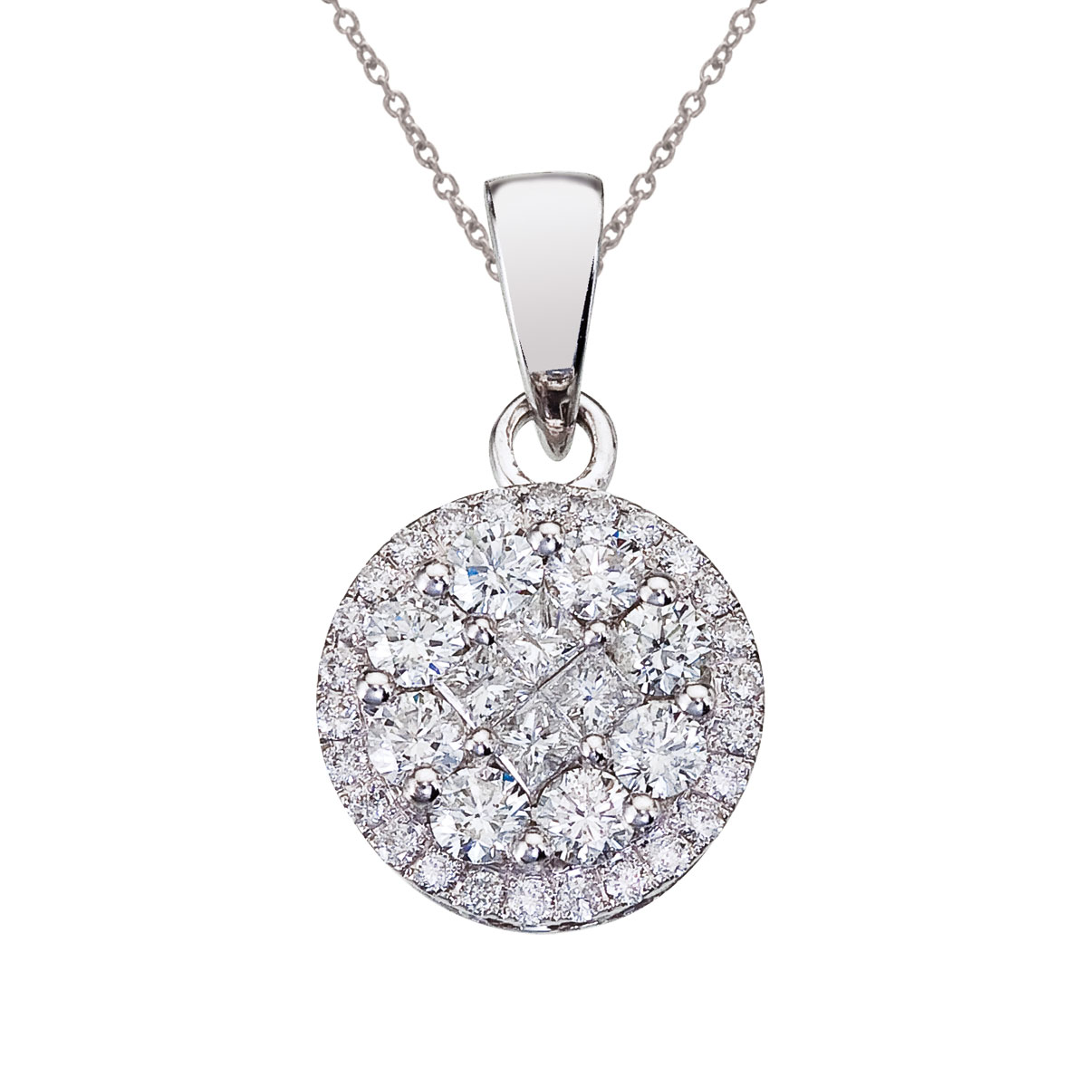 14K White Gold Diamond Clustaire Pendant