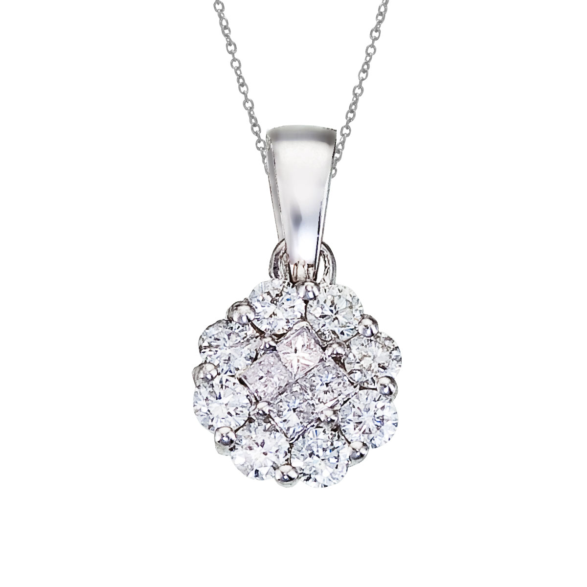 14K White Gold Diamond Clustaire Pendant