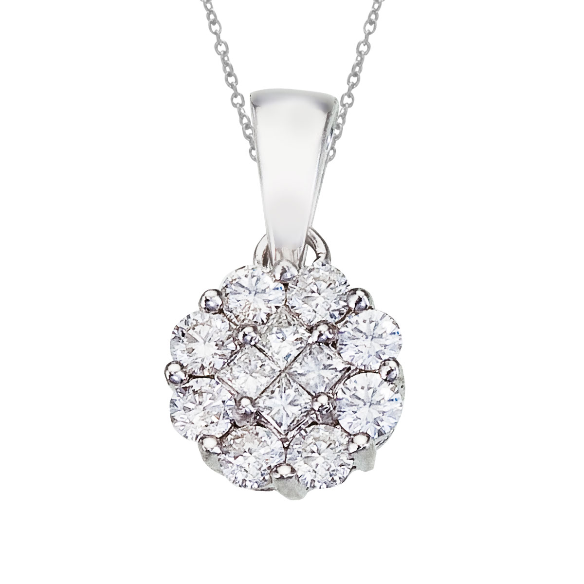14K White Gold Diamond Clustaire Pendant
