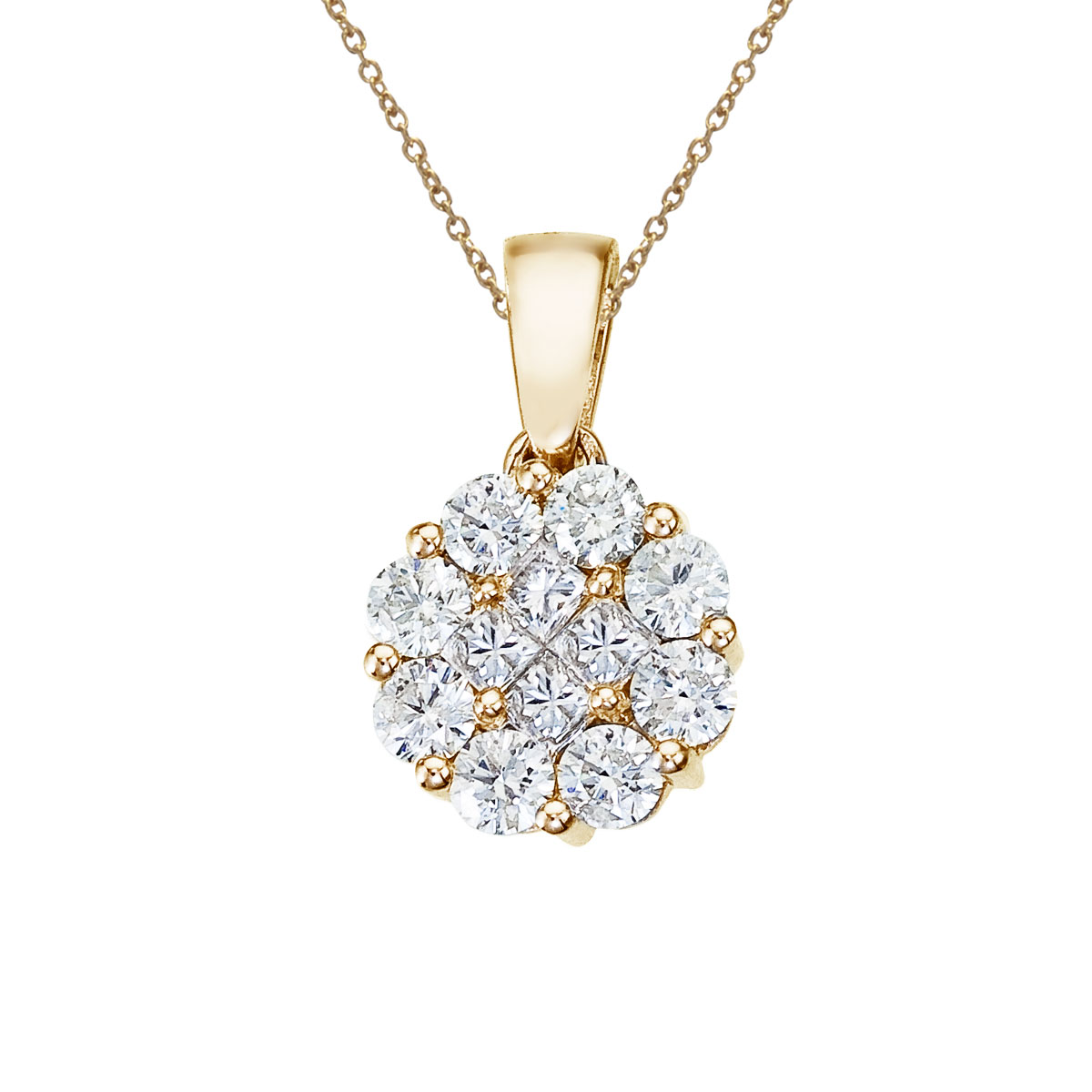 14K Yellow Gold 1 Ct Diamond Clustaire Pendant