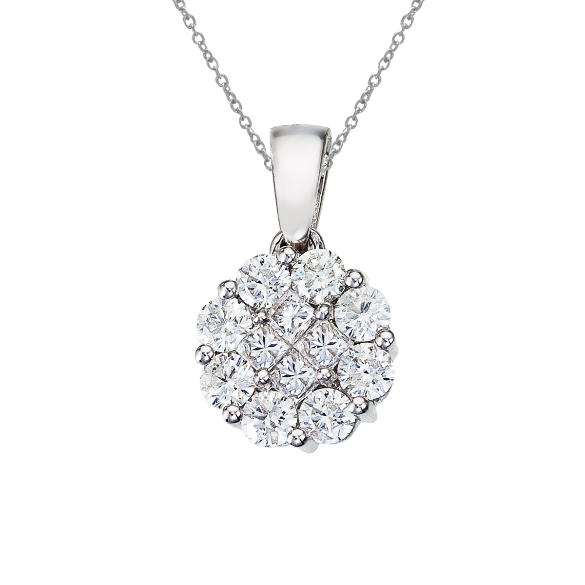14K White Gold Diamond Clustaire Pendant