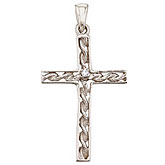 14K White Gold Braided Diamond Cross Pendant