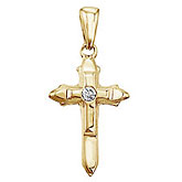 14K Yellow Gold Small Diamond Cross Pendant