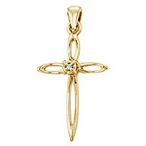 14K Yellow Gold Diamond Cross Pendant
